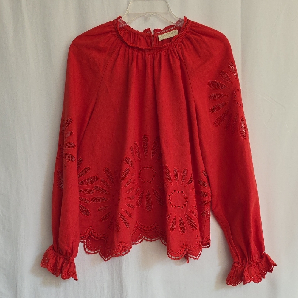 Ulla Johnson Red Eyelet Peasant Blouse